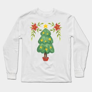 Cute Watercolor Christmas Tree Long Sleeve T-Shirt